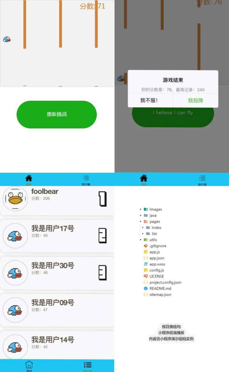 H5飞翔的小鸟游戏微信小程序源码-RJCK软件仓库-国内外原版软件&素材源码下载